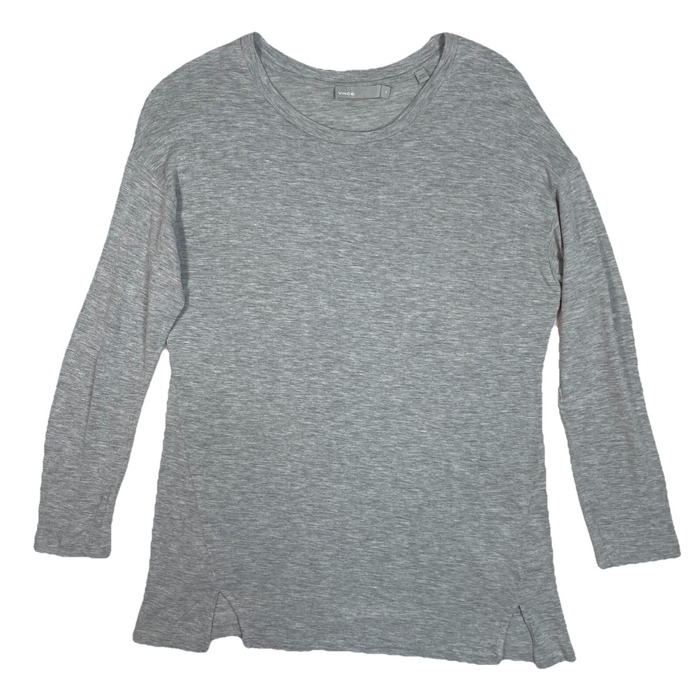 Vince Long Sleeve Drapey Top Casual Viscose Tunic Side Vents Womens Medium Gray